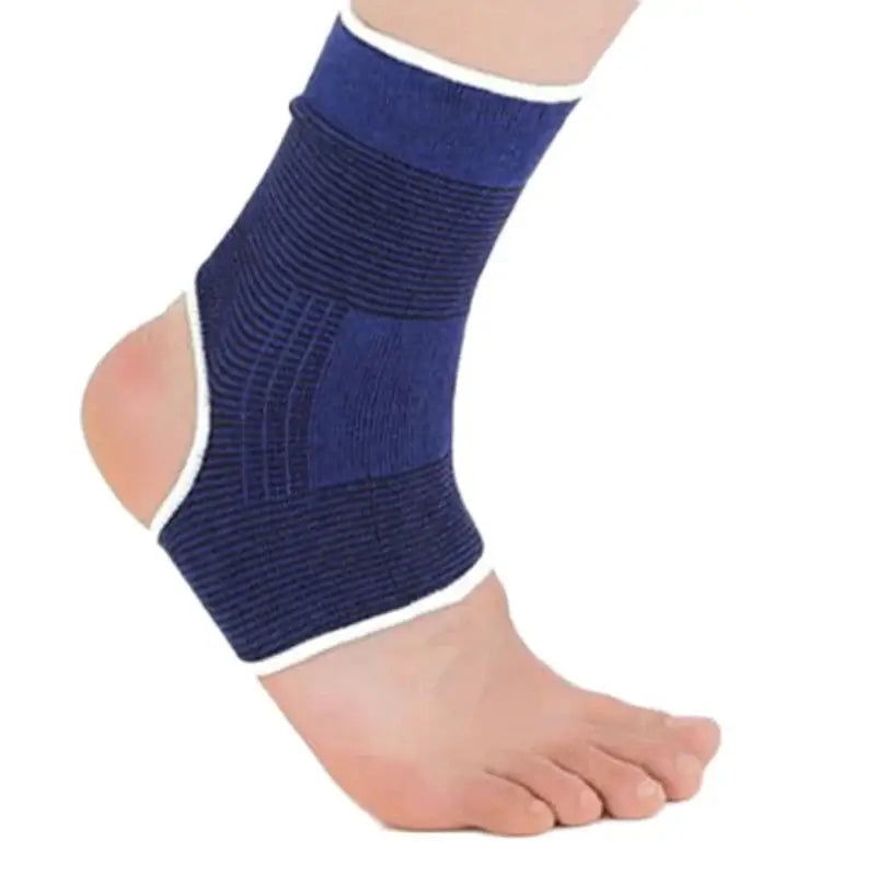 Navy blue ankle brace protector for support and stabilization during physical activity and recovery from sprains.