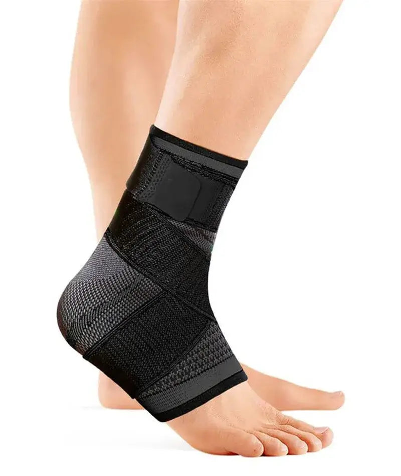 Ankle brace protector in black, designed for support and stability during physical activities.