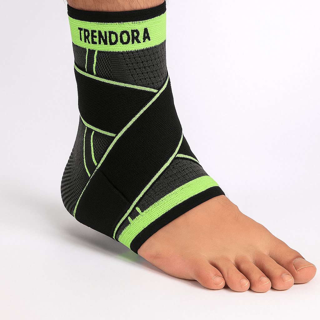 Ankle brace protector by Trendora featuring a black and neon green design for support and stability.
